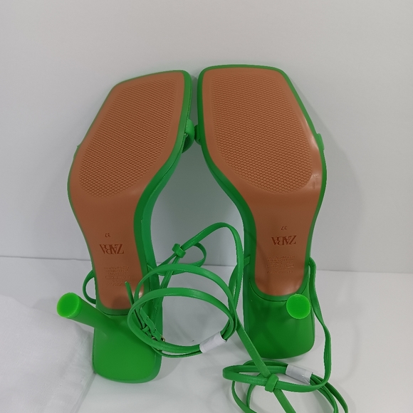 ZARA green strap leather heel sandal size 6.5 With Shoe Bag NEW - Picture 7 of 10